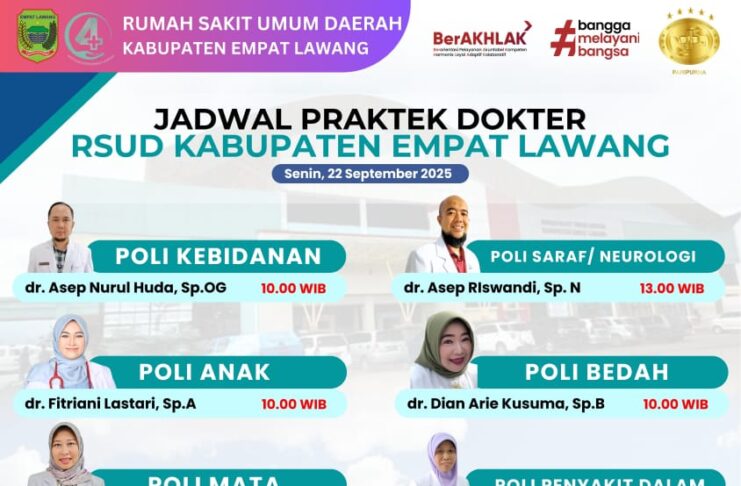 Jadwal Praktek Dokter Rawat Jalan RSUD Empat Lawang Tanggal 22 September 2025 Jadwal Dokter